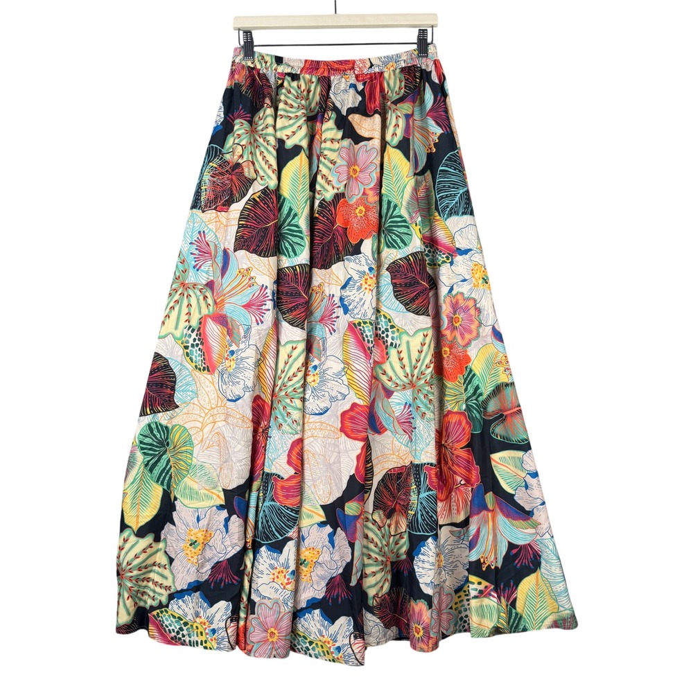 Christian Siriano New York Tropical Floral Maxi Skirt Small Multicolor Elastic